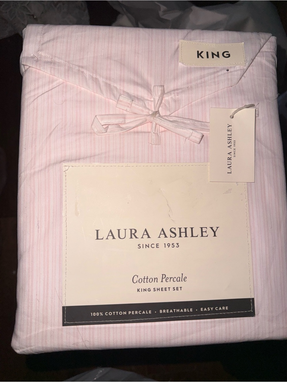 Laura Ashley Light Pink Cotton Percale King Sheet Set